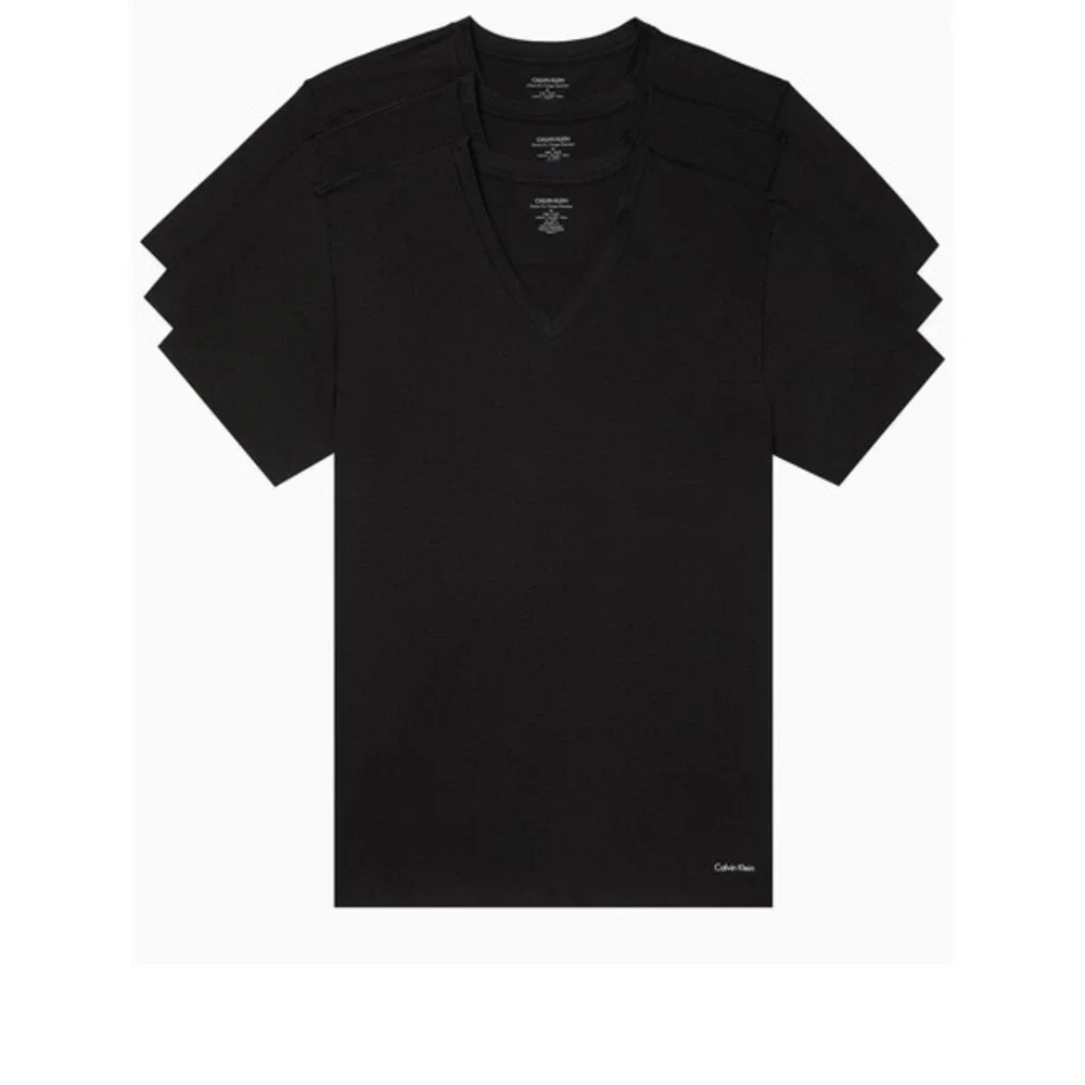 Calvin Klein Mens 3‎ Pack 100% Cotton Classic Fit V-Neck T-Shirts Black size M